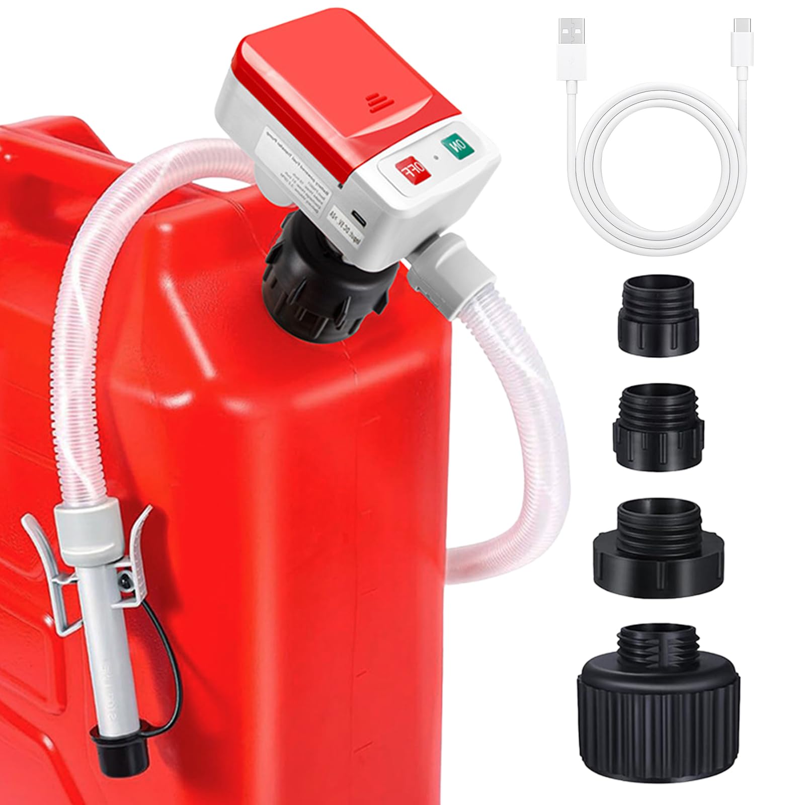 Pompa del carburante con sensore di arresto automatico, pompa di trasferimento del carburante (12 l/min) USB pompa elettrica a benzina con 4 dimensioni adattatori e tubo, pompa di trasferimento per