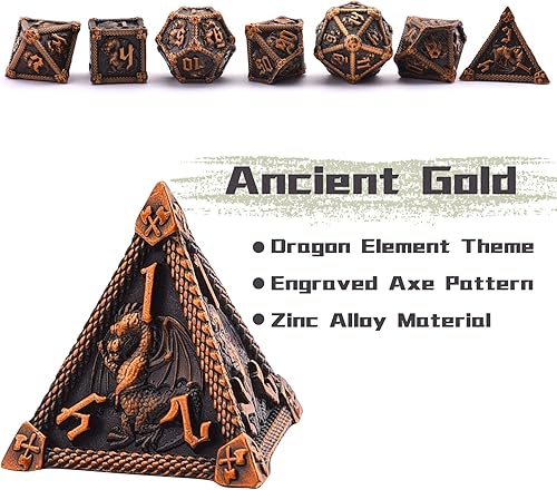 Miniatura 9 de AUSTOR Juego de dados de metal DND de 7 troqueles, dados de mazmorras y dragones con caja de rollo, dados poliédricos D20 D12 D10 D% D8 D6 D4 dados