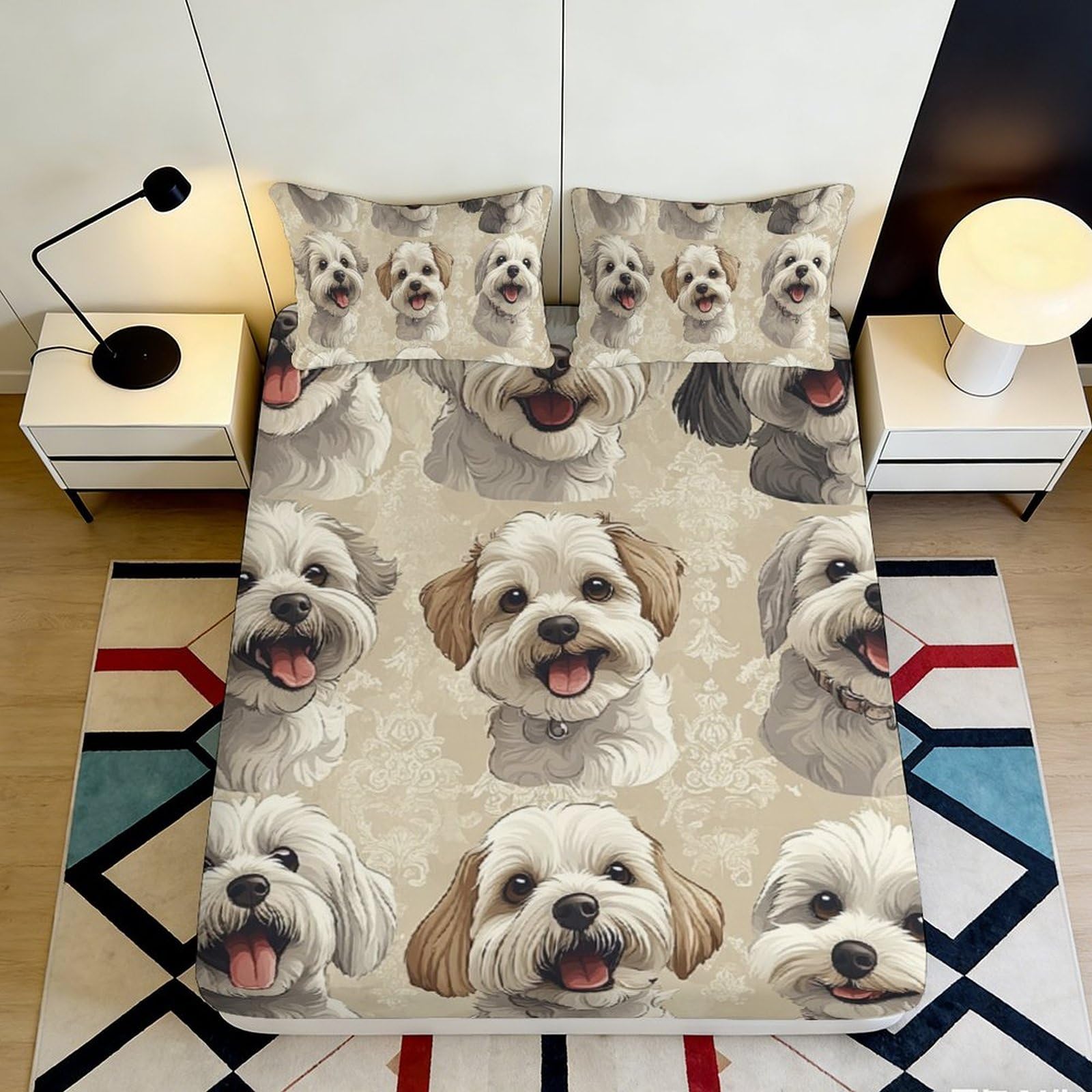 3D Printed Dog Portrait Fitted Sheet Microfiber Soft Bedroom Decor Puppy Pattern Mattress Cover for Home Dorm 90x200x25cm