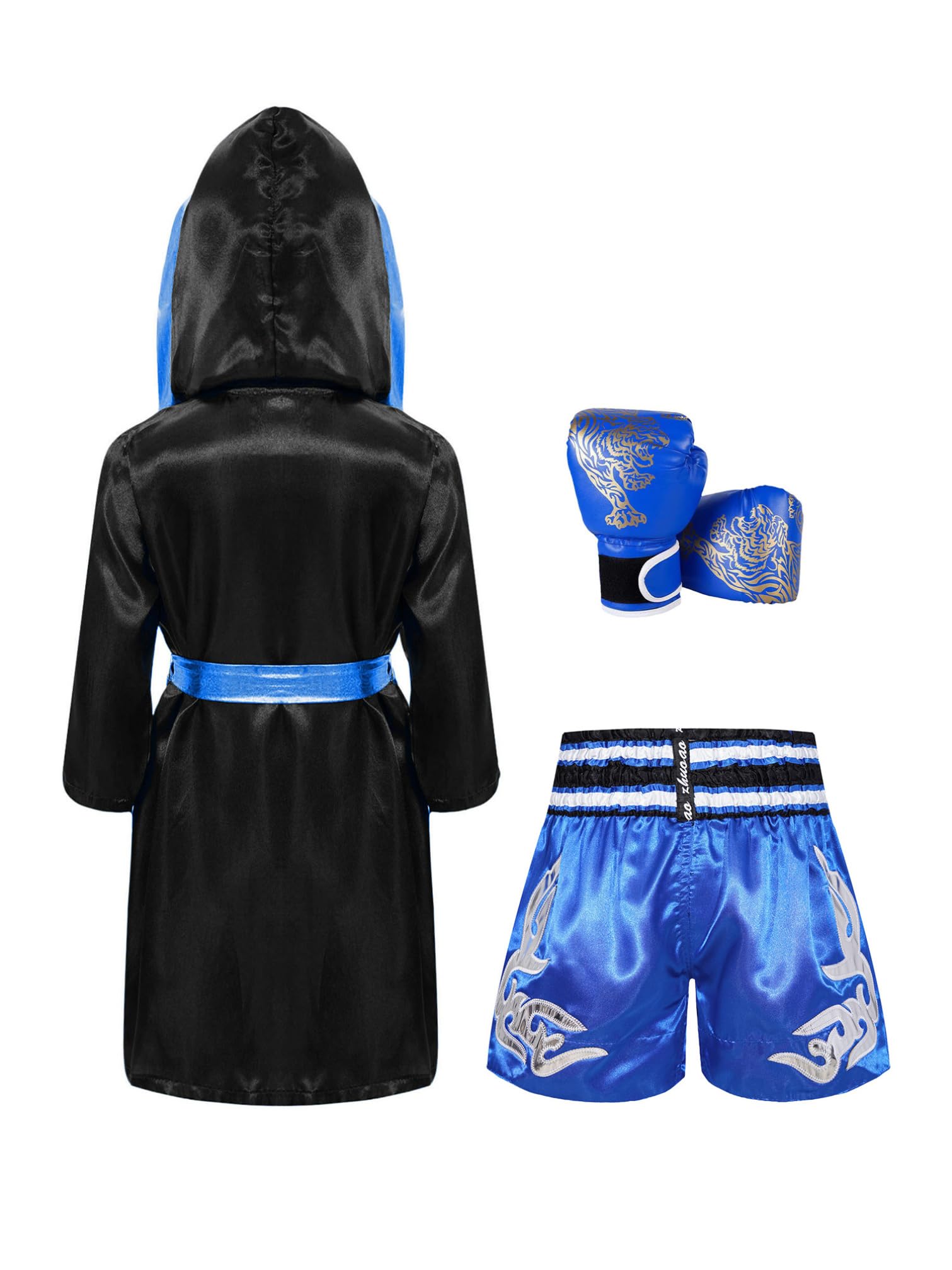 iiniim 3 szt. dziecięca odzież bokserska dla chłopców kickboxer płaszcz szata + szorty bokserskie + rękawice bokserskie dres treningowy MMA bokserki Muay Thai odzież
