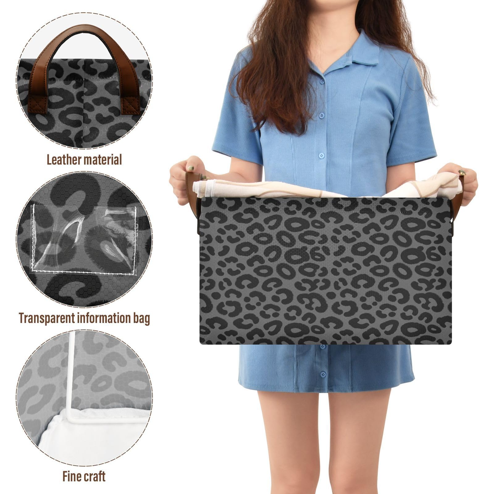 FRODOTGV Contenedores de almacenamiento abiertos para armario, dormitorio, cocina, negro, gris, leopardo, M