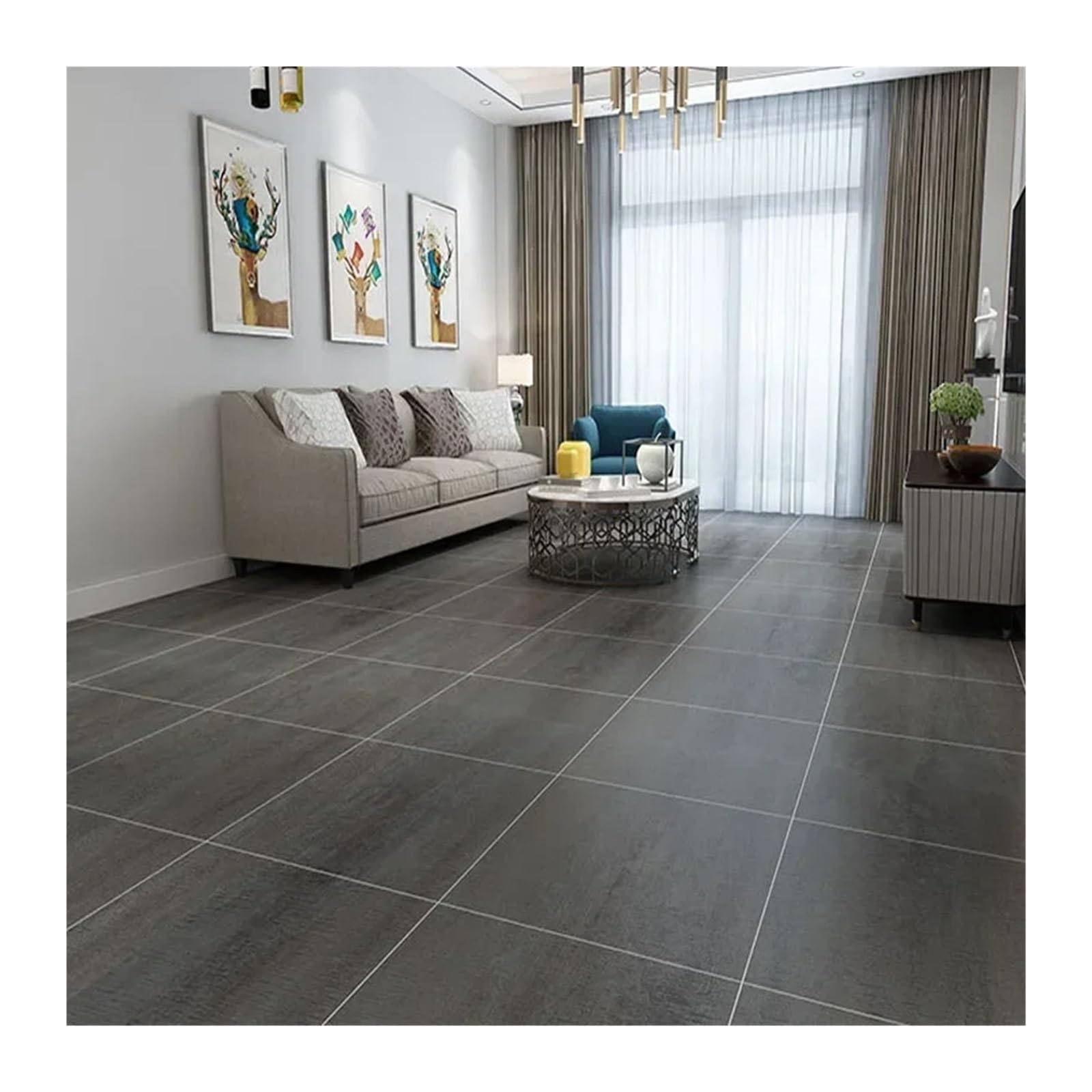 Bangha Stone Dark Gray Vinyl Flooring Self Adhesive Floor Planks 12Pcs Imitation Marble Wall Stickers Self-Adhesive Floor Waterproof Bathroom Living Room Decoration Decals 30 * 30Cm(Stone Dark Gray)
