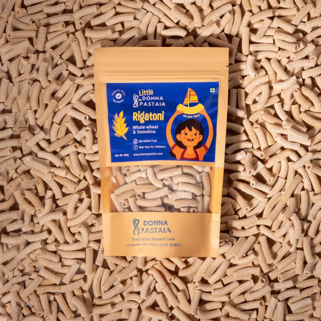 Donna Pastaia Artisanal Kids Wholewheat Rigatoni Mini Pasta | Fun Shapes | Bronze extruded, Slow Dried, No Maida, No Salt, No Preservatives | Proudly Made in India-200gm-image-38