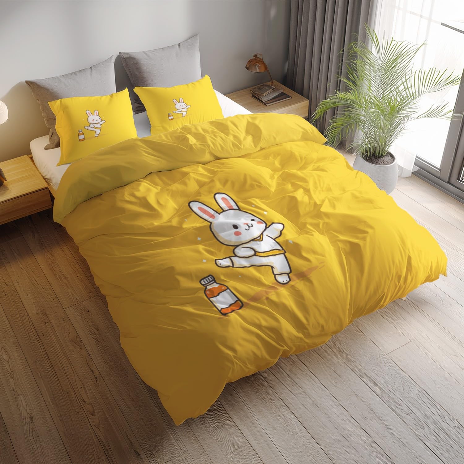 Biały Żółty Świeży Miękki Królik 220 x 260 cm Łatwa w pielęgnacji Poszwa na kołdrę Miękki Dekoracyjny zestaw pościeli z 2 poszewkami na poduszki Zestaw pościeli do dekoracji sypialni