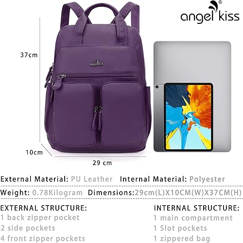 Miniatura 2 de Angel Kiss Mochila para mujer, de piel lavada suave, con múltiples bolsillos, mochilas de viaje casuales