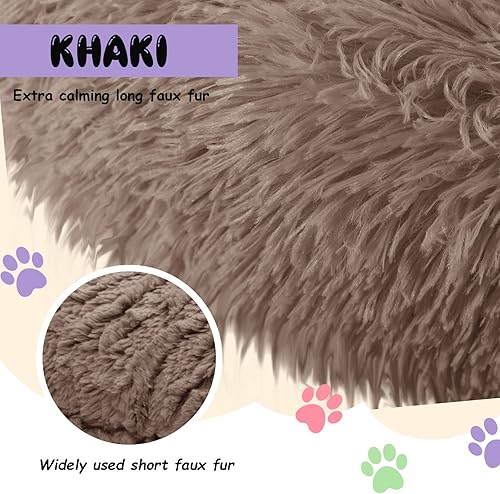 Miniatura 4 de 2 camas pequeñas para perros y gatos, antideslizantes, lavables, suaves para mascotas, antiansiedad, con forma de dona, de piel sintética esponjosa,