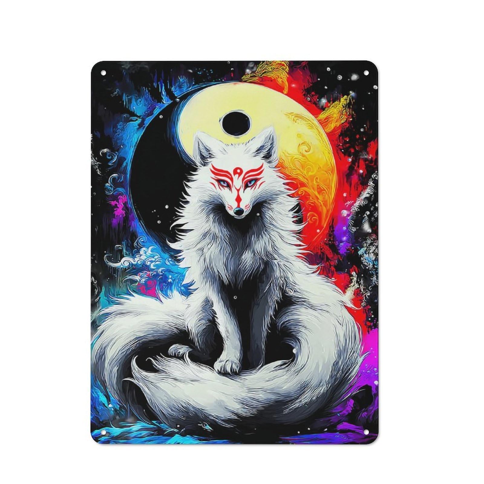 Yin-Yang Fox Spirit Artwork -1 Vintage Tin Sign 40x30cm, Rustic Bistro Wall Plaque for Kitchen, Cafe, Pantry Or Dining Room