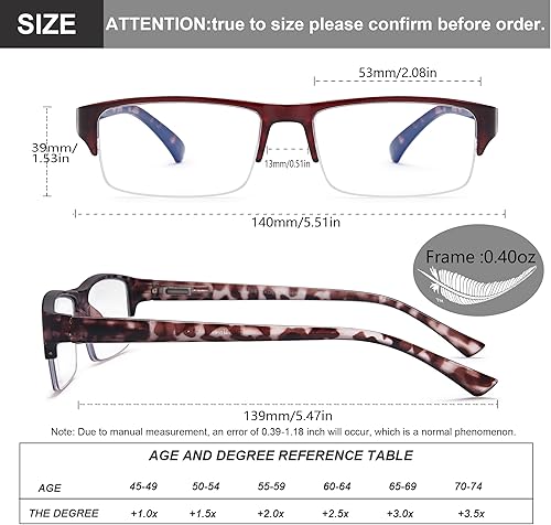 Miniatura 3 de EYEURL Paquete de 4 lentes de lectura de medio marco para hombres y mujeres, con bloqueo de luz azul, lectores de computadora para mujeres, ligeros,