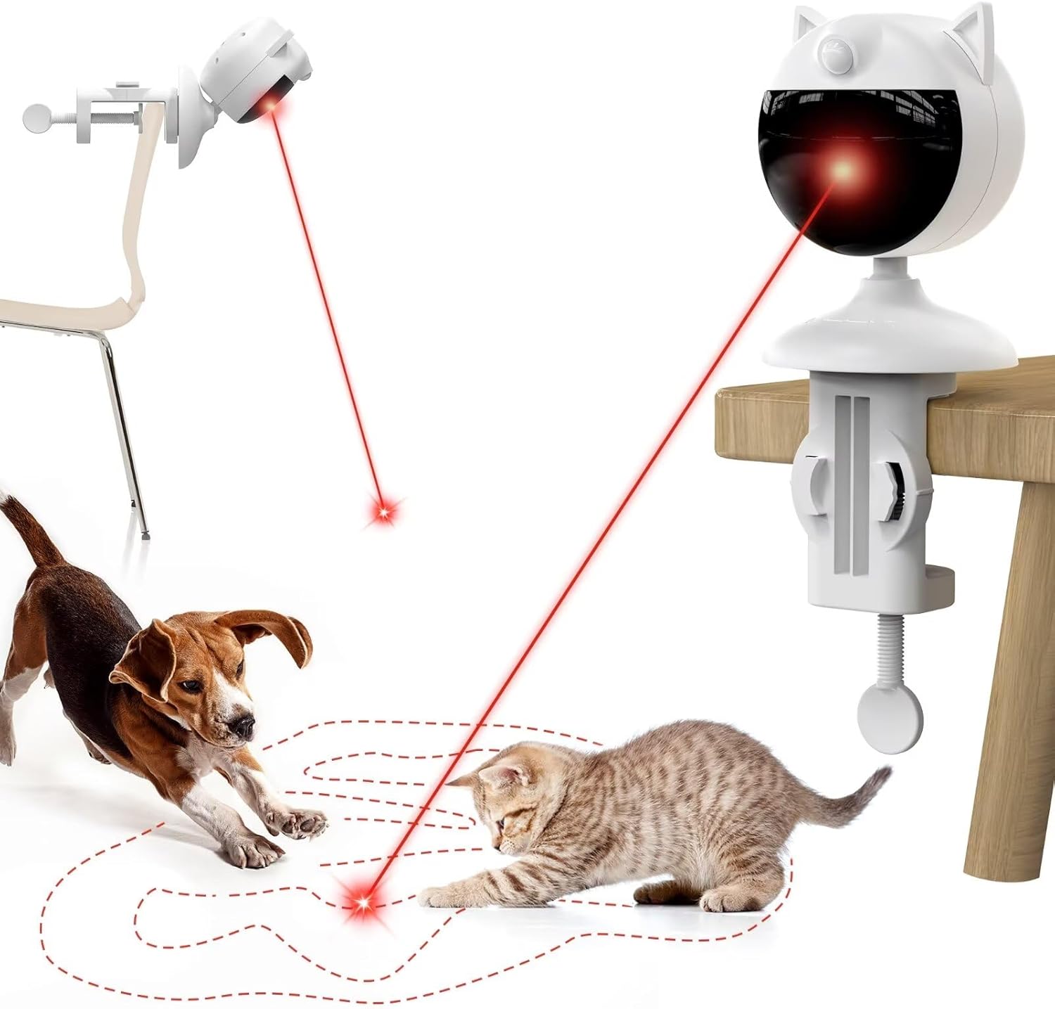 Potaroma Smart Sensor Cat/Dog Laser Toys Interactive, Motion Activated Truly Random Trjajectory, Clamp Design, Automatic Chargeable Kitten Dog Toy Indoor Exercise, Cream White