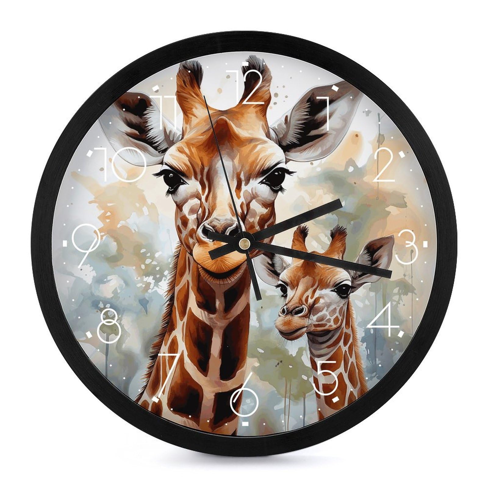 Horloge murale aquarelle cerf et girafe pour sublimer la décoration du salon familial
