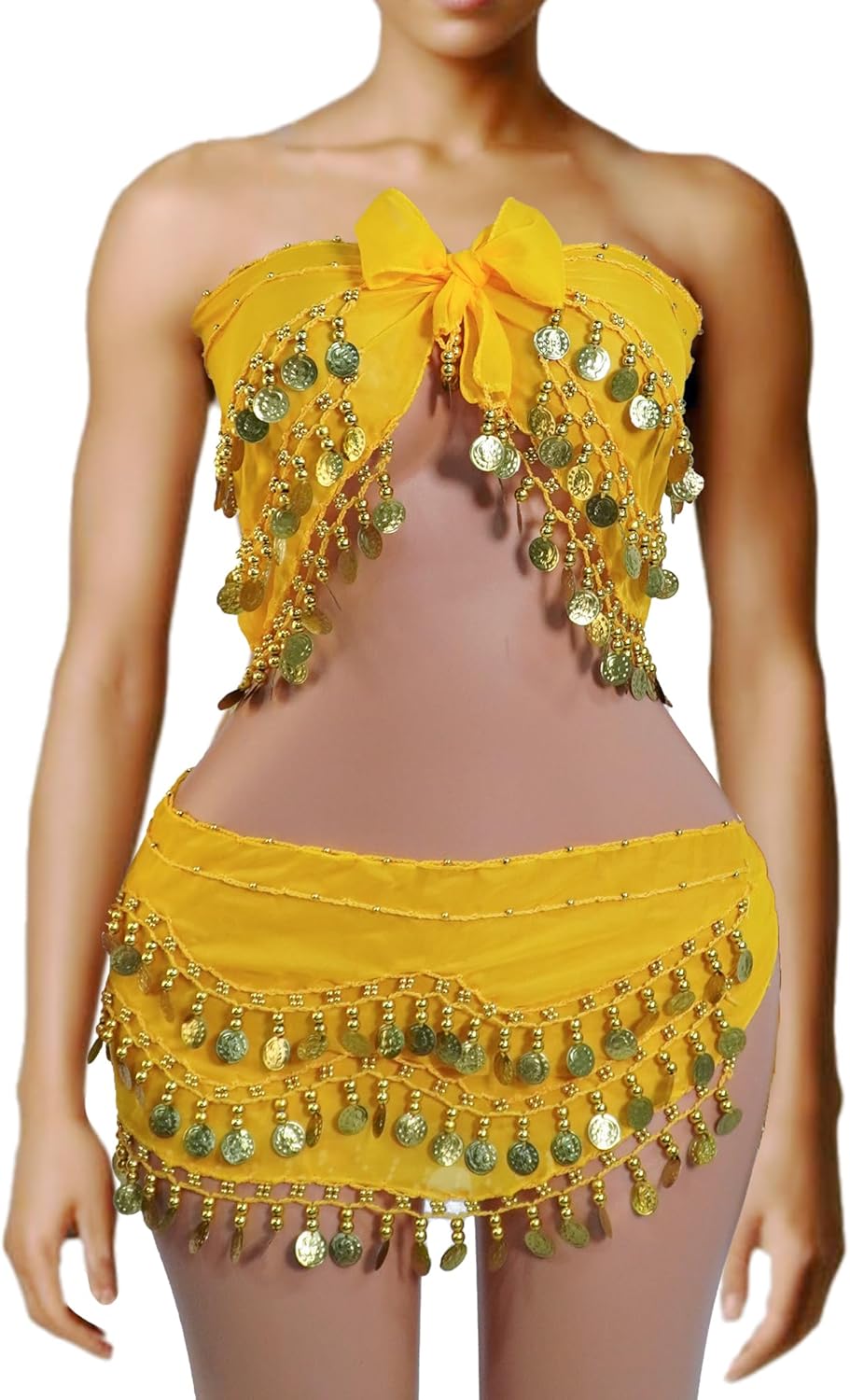 ベリーダンス衣装 美品 ベリーダンスレッスン着 トップ＆スカートセット 2色ST5072 ( [クランクセット]  ベリーダンススカート、ベリーダンスヒップスカーフ2枚、コイン付きベリーダンススカート、ベリーダンススカート、