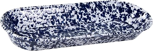 Golden Rabbit Enamelware - Patrón de remolino de cobalto - Cesta ovalada de 16"