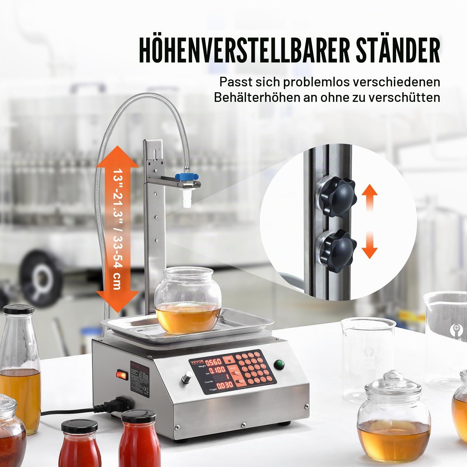 VEVOR Abfüllmaschine 17 L/min Flüssigkeitsabfüllmaschine 30–15.000 g pro Füllung Flaschenabfüllmaschine 26 x 26,3 x 13 cm Pastenfüllmaschine Automatik und Füllmaschine Wein Milch usw.