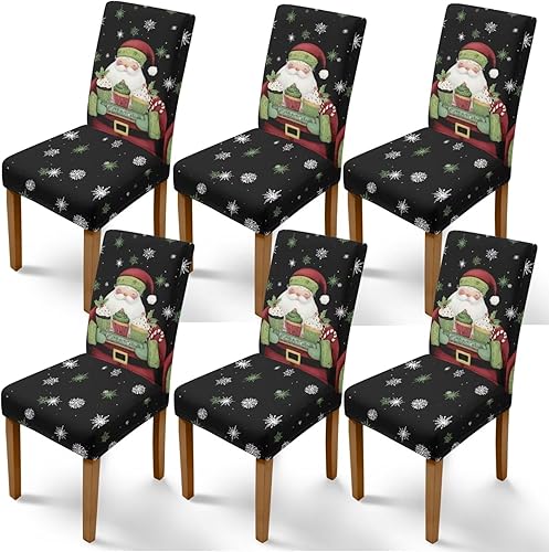 Miniatura 51 de Rnyleeg Juego de 4 fundas de silla de Navidad para sala de estar, sin brazos, copo de nieve, muñeco de nieve, fundas elásticas para sillas de Muñeco