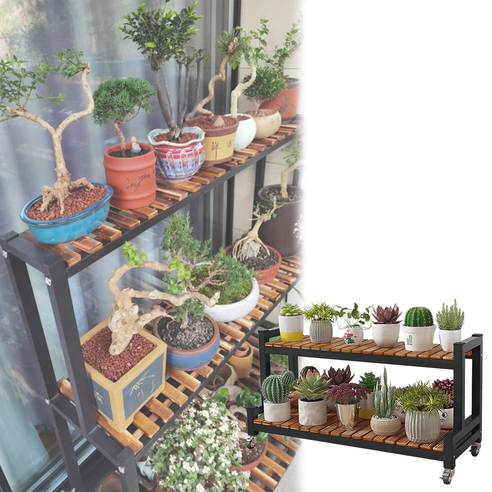 人気2段アイアンラック　盆栽台 多肉植物　植物棚　観葉植物　フラワースタンド Amazon.co.jp: ESOYAWE 観葉植物ラック フラワースタンド アイアン