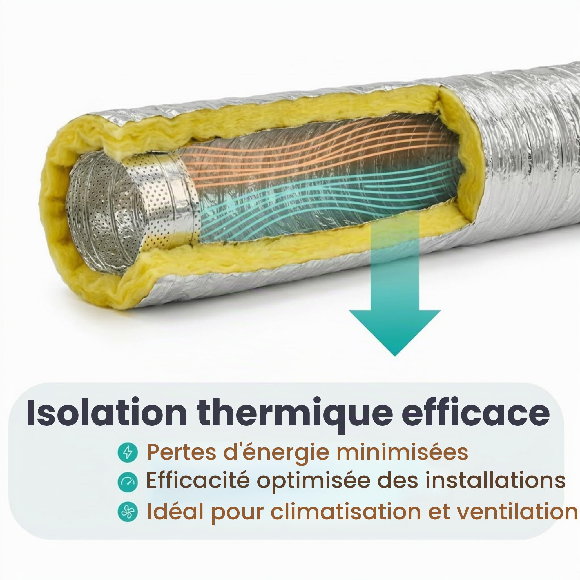 Easy Act Sonoconnect Tuyau insonorisé Ø 100 mm Longueur 5 m Tuyau de ventilation flexible isolé pour systèmes de climatisation et de ventilation silencieux
