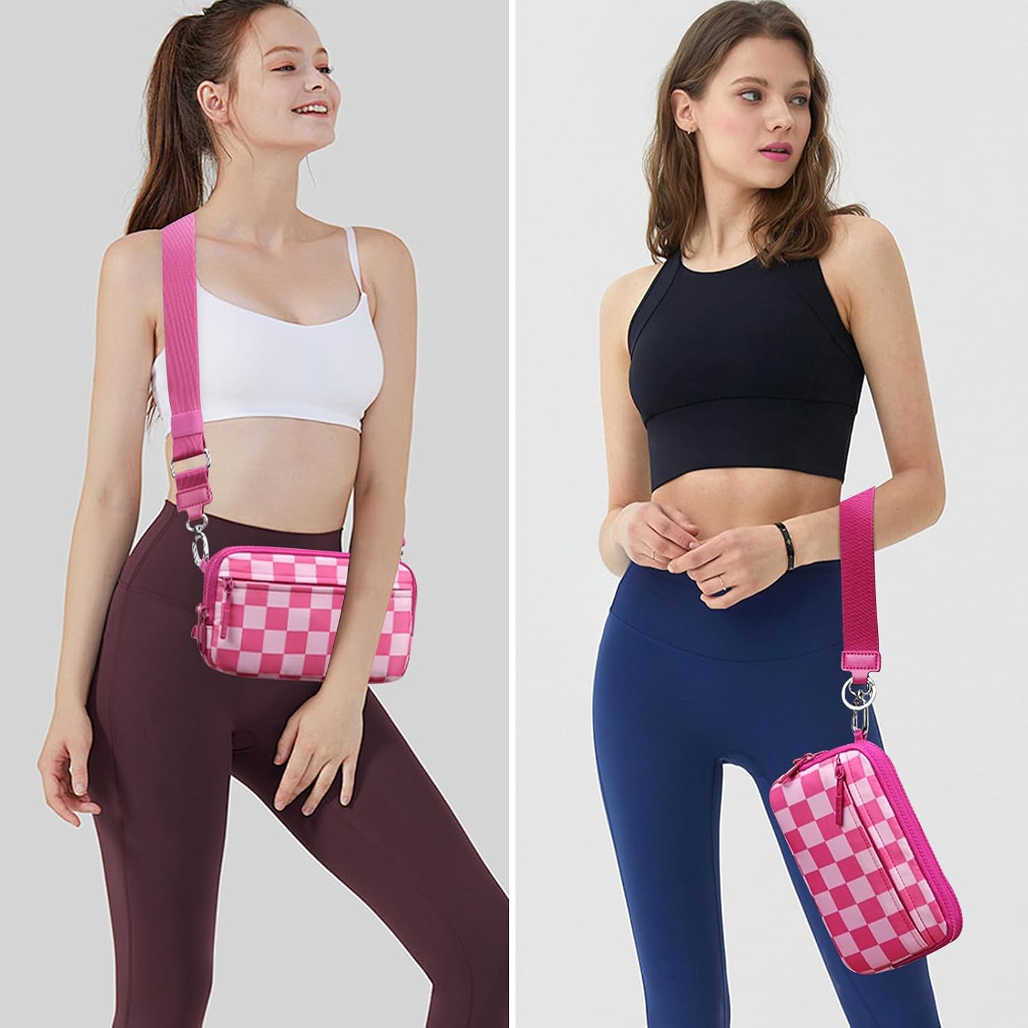 Wristlet Wallets for Women Checkered Wallet Small Crossbody Bag Nylon Quilted Purse Credit Card Holder with 4 Zipper