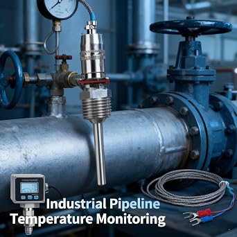 PT100 Temperature Sensor, Stainless Steel Probe with 1/2 NPT Thread,50°C to 200°C Range, Class A Accuracy, for HVAC, Food Processing, Industrial Temperature Control (2m Cable)