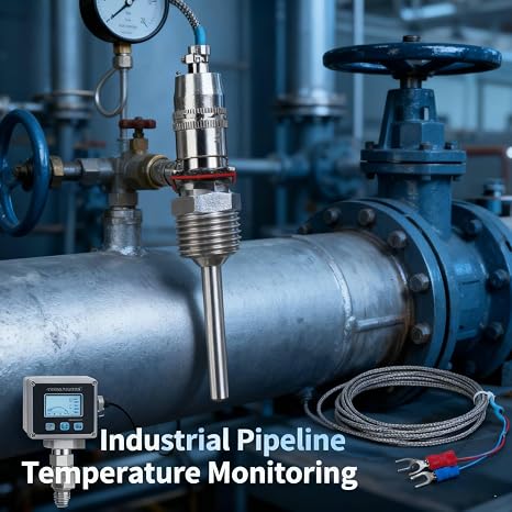 PT100 Temperature Sensor, Stainless Steel Probe with 1/2 NPT Thread,50°C to 200°C Range, Class A Accuracy, for HVAC, Food Processing, Industrial Temperature Control (2m Cable)