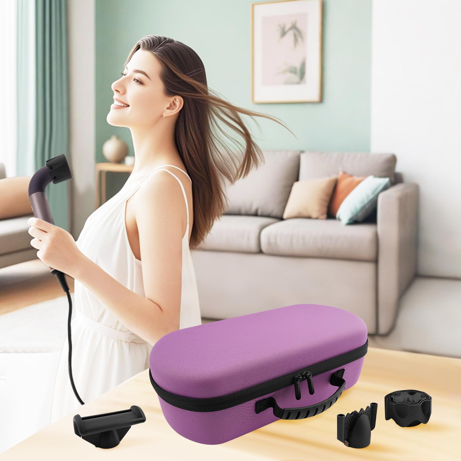XINGFUDAO Custodia da trasporto compatibile con asciugacapelli Dyson Supersonic R, borsa da viaggio rigida compatibile con accessori Dyson Supersonic R, viola