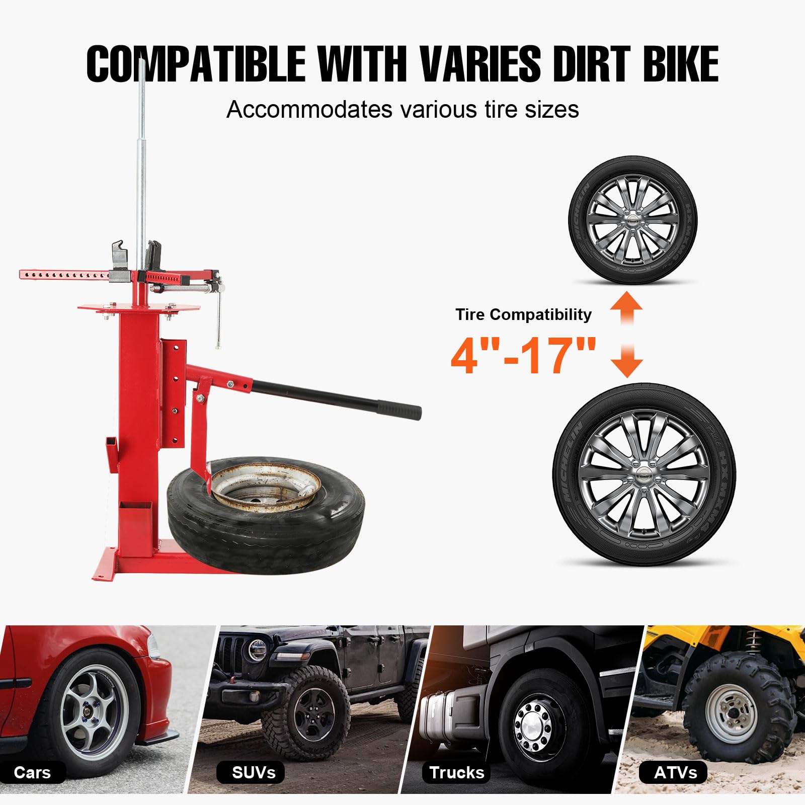 Smontagomme Universale Manuale per Pneumatici, Kit di Attrezzi Smontagomme Manuale con Staffa per Autocarro ATV Pneumatici Dimensioni Compatibili 4" a 17"