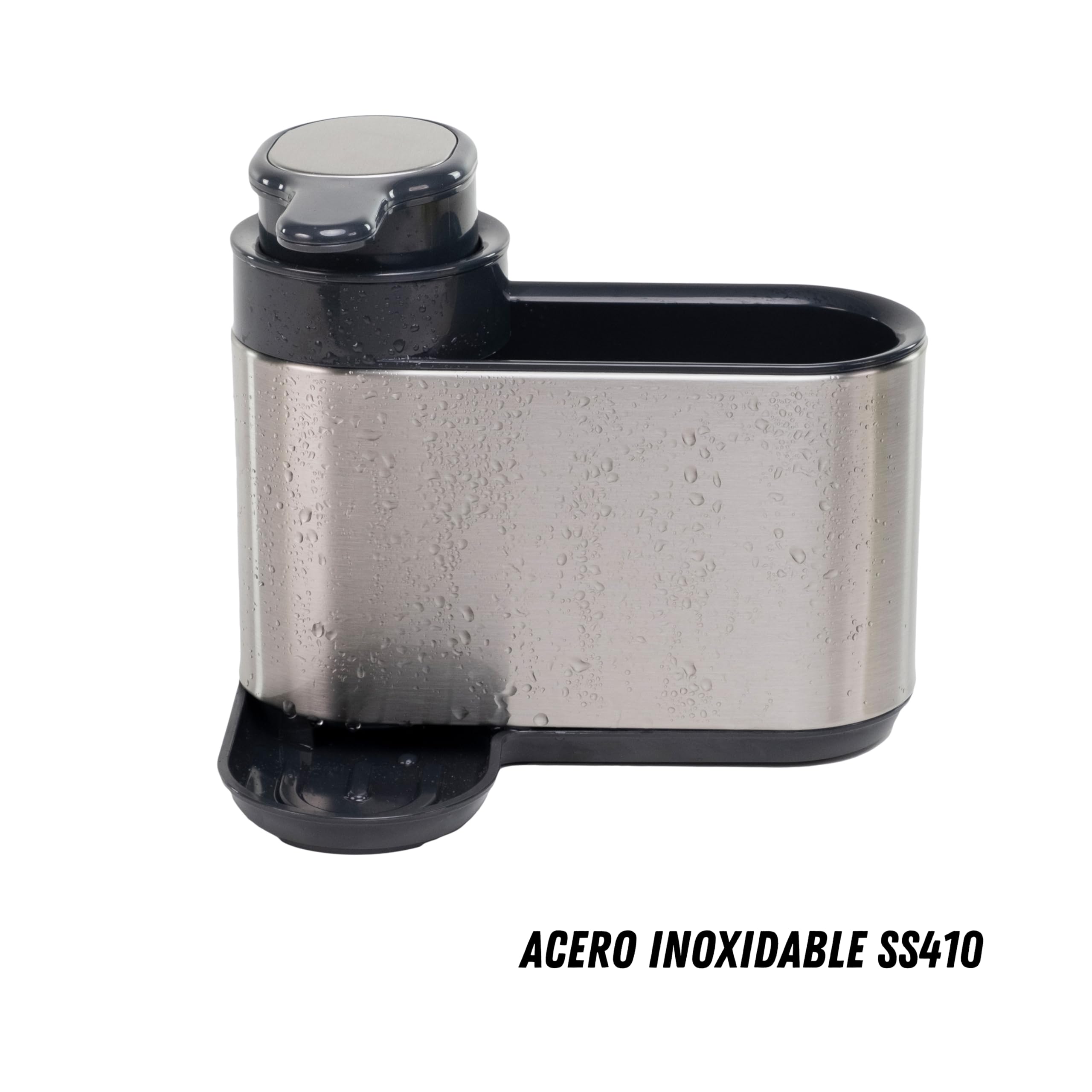 Erreke Dispensador de Jabón de Cocina, Acero Inoxidable Antihuellas | Dosificador Jabón Cocina con Soporte para Esponja. Larga Duración. Para Líquido Lavavajillas. Recargable