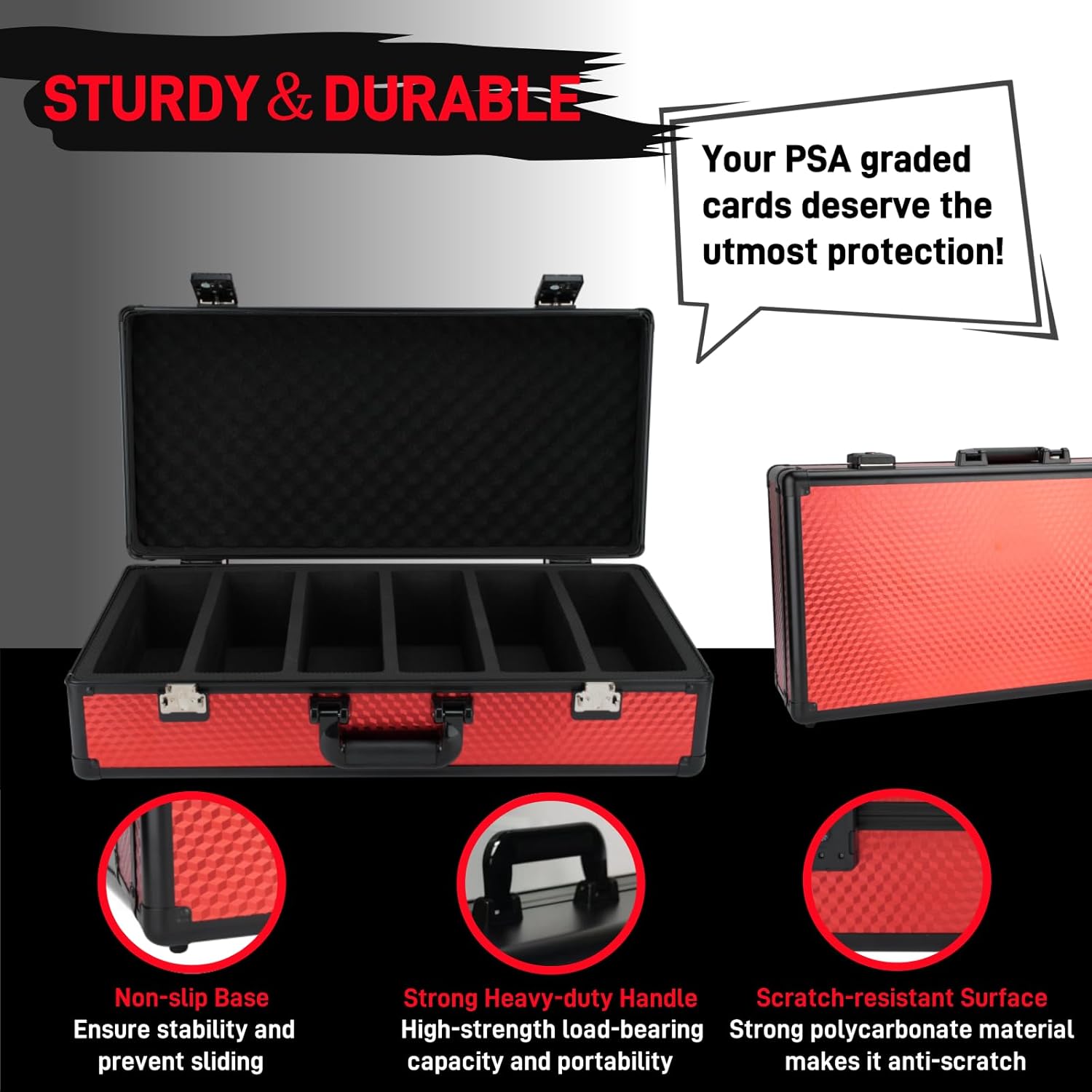 6 Row 250+ TSA Combination Lock Trading Deck Cases Graded Card Case Psa Graded Card Storage Box Psa Slab Case (Hexagonal prism, RED)
