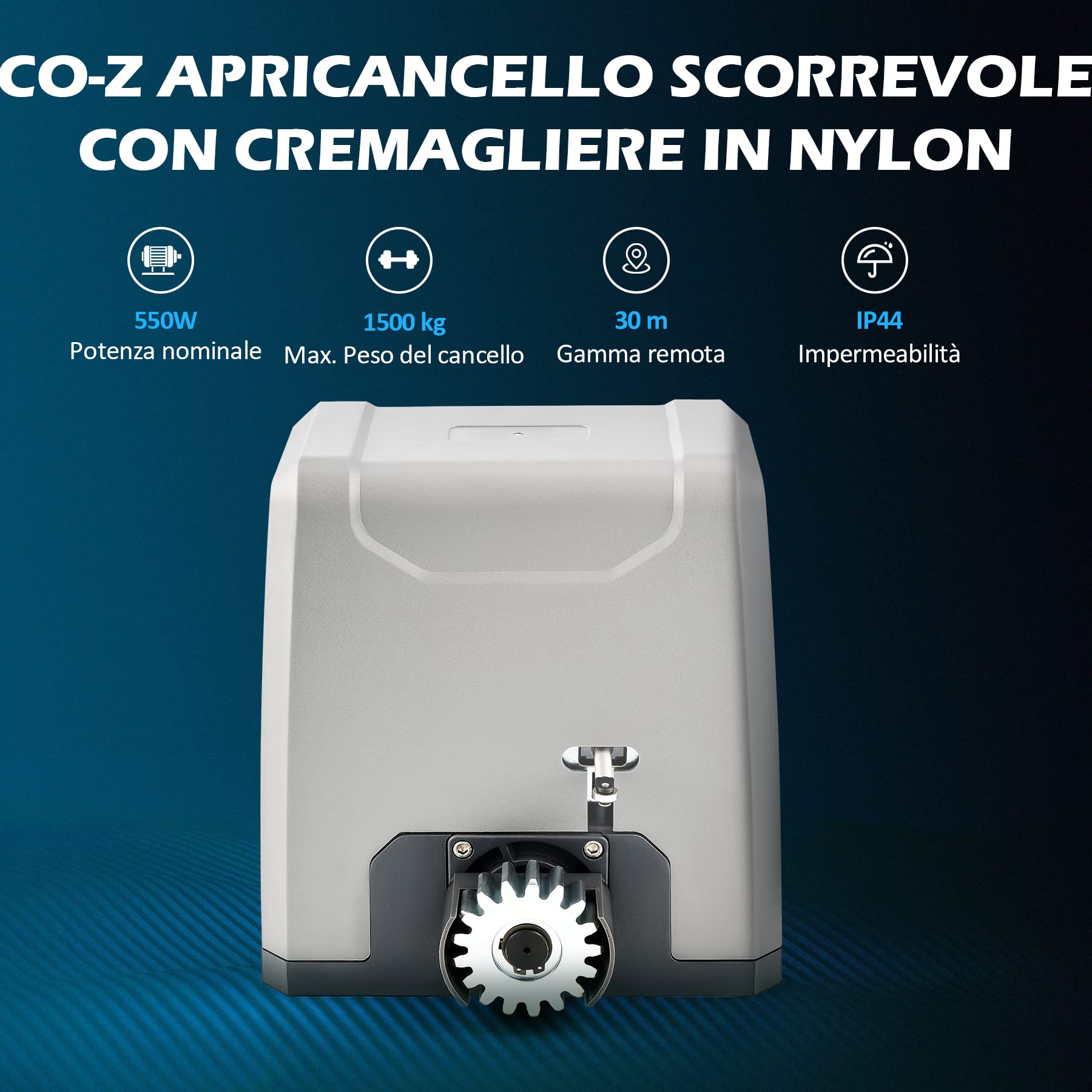CO-Z 550W Kit Automazione Cancello Scorrevole, Motore Cancello Scorrevole per Porte Fino a 1500kg 12 m con 2 Telecomandi, Cremagliera 12x0.33M e Sensori a Infrarossi per Giardino Garage