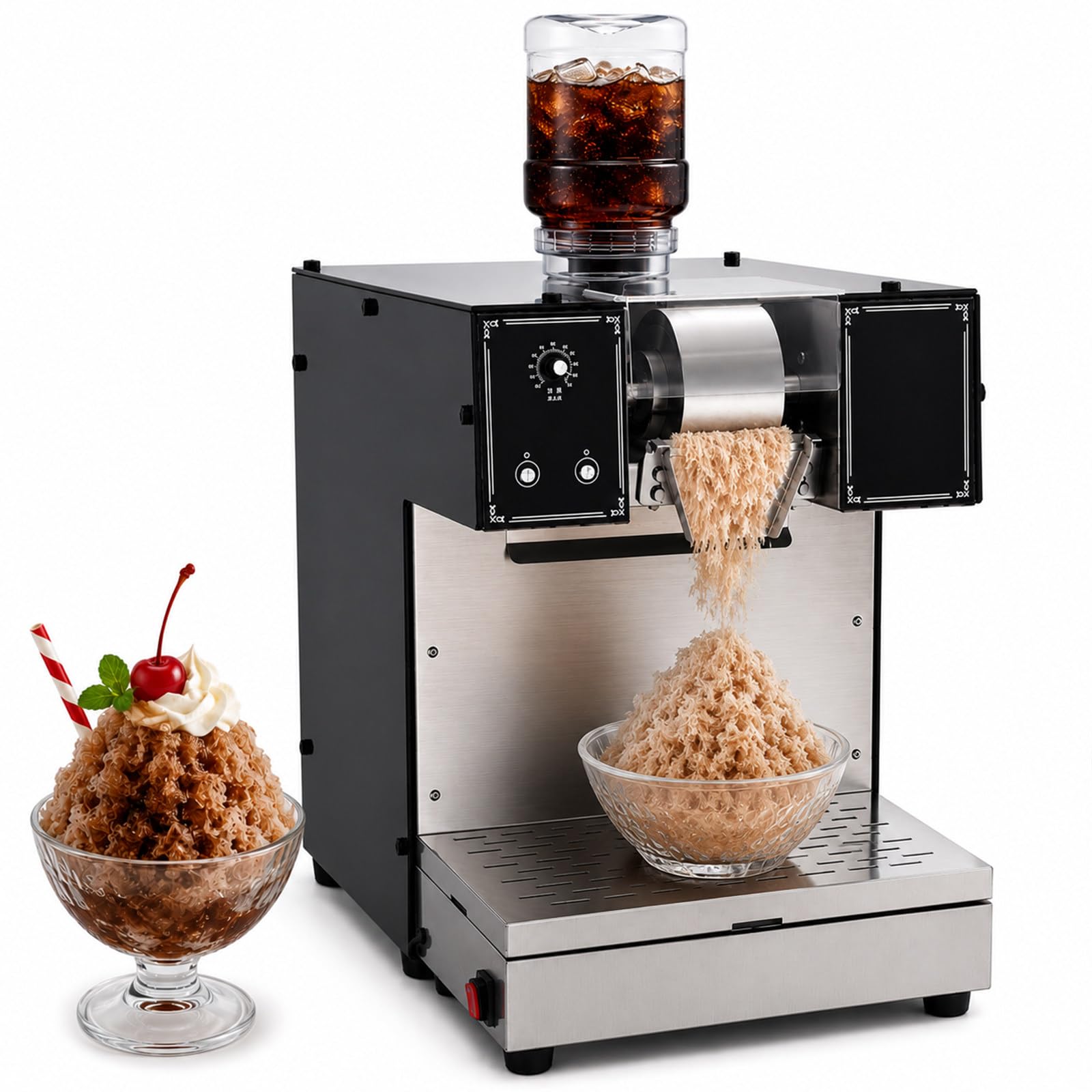 Professional Ice Crusher Machine with Pure Copper Motor, 3-Second Fast Ice, 180kg Daily Supply & Food-Grade 304 Stainless Steel. Perfect Snowflake Ice Maker for Supermarkets and Food Courts.