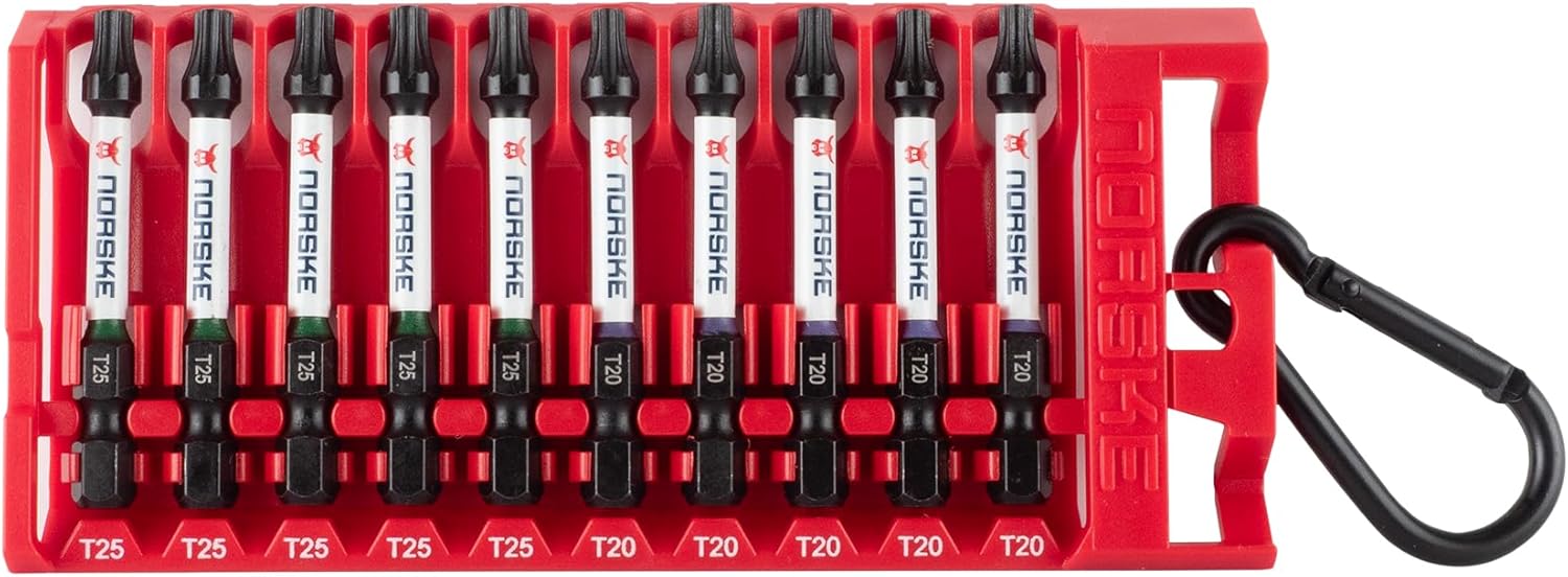 Norske Tools NIBPI613 2" Assorted Impact Torsion Screwdriver Bits (PH1, PH2-2pc, PH3, PR2-PH Drywall, T10, T15, T20, T25 and T30) 10pc Pack Bit Clip