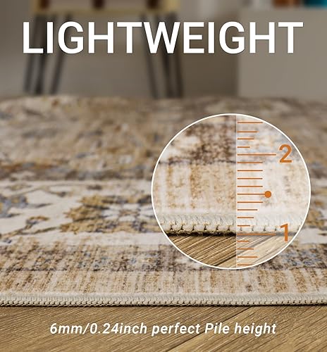 Miniatura 6 de Alfombra lavable de 8 x 10 pies para sala de estar, resistente a las manchas, antideslizante, alfombra para dormitorio, alfombra vintage ultrafina