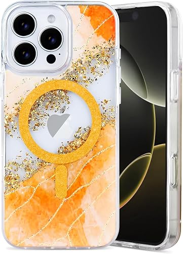 Teayoha Glitter Case for iPhone 16 Pro,Cute 3D Gold Foil Accents Clear