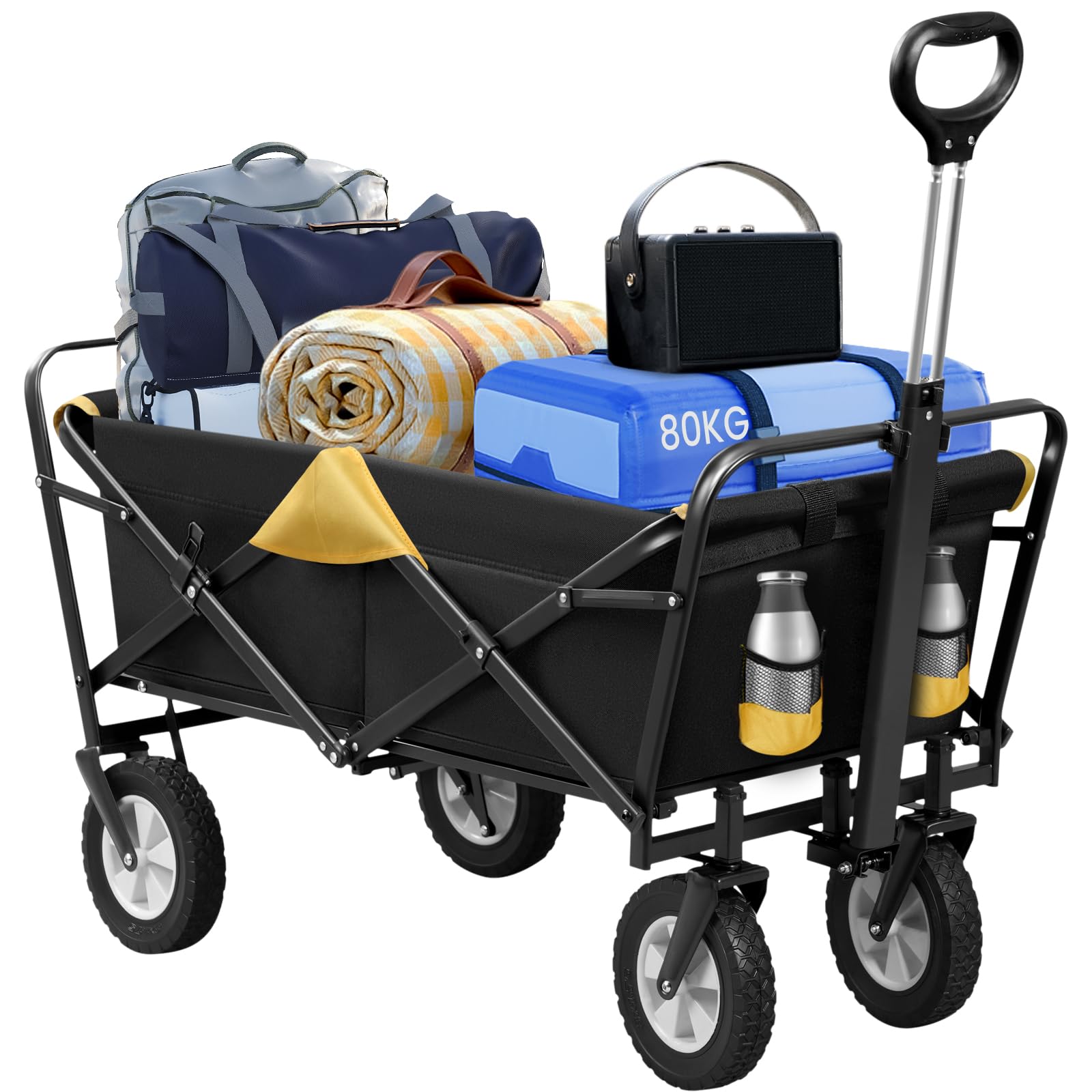 EUGAD 0010HC Chariot de Transport pour Jardin Max. 80kg Chariot Pliable à 4 Roues Tissu Oxford Anthracite+Jaune
