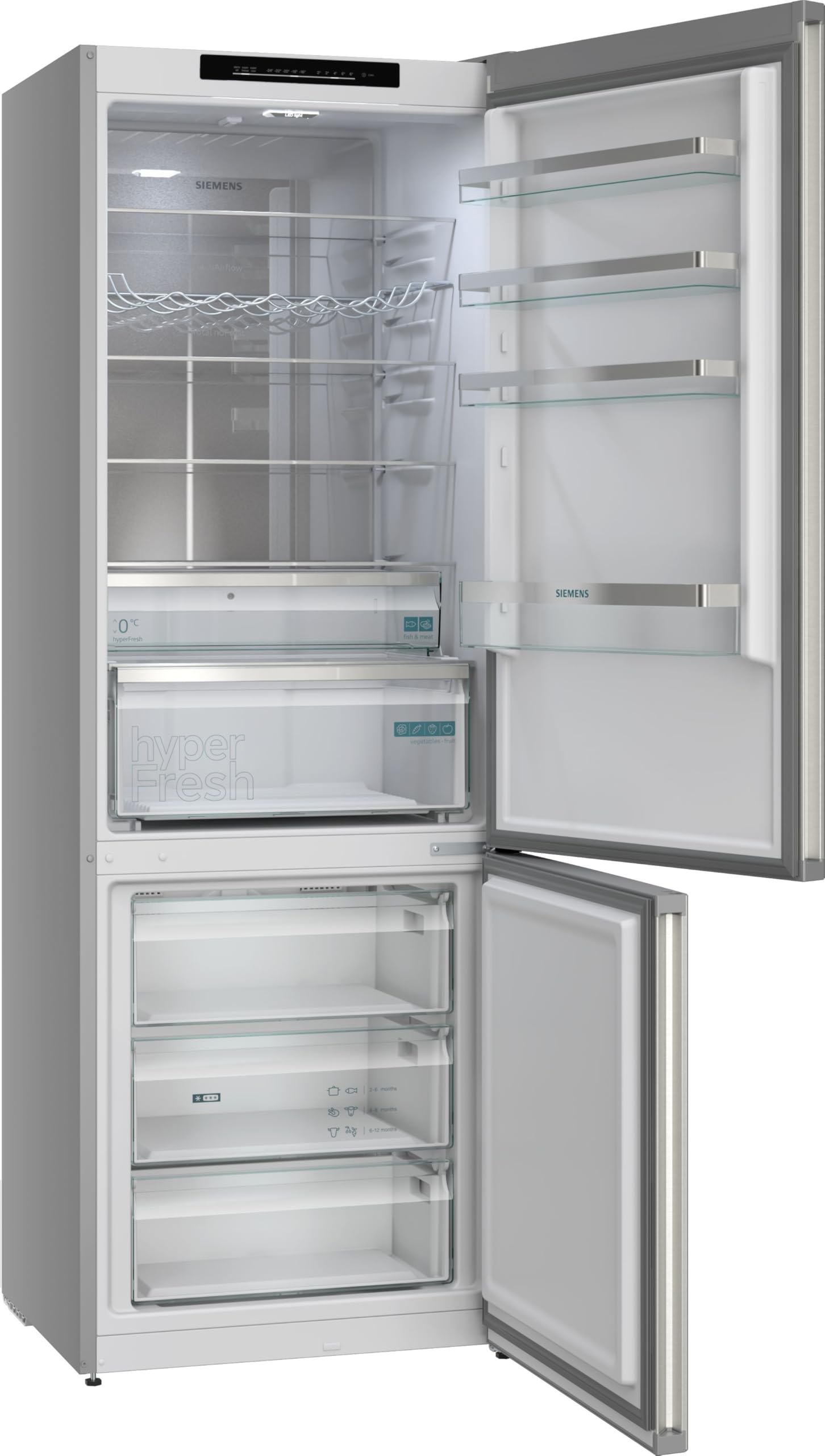 Siemens iQ300 Freistehende XXL Kühl-Gefrier-Kombination 203x70 cm, KG49NVIBG, 311 L Kühlen & 129 L Gefrieren, Total noFrost, Nahtlose Platzierung, hyperFresh 0°C, LED-Innenbeleuchtung, Edelstahl