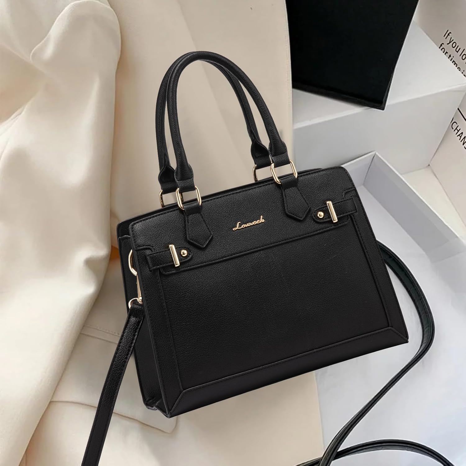 LOVEVOOK Purses and Handbags for Women, Tote Shoulder Bag Satchel Black Purse and PU Leather Top Handle for ladies - Image 3