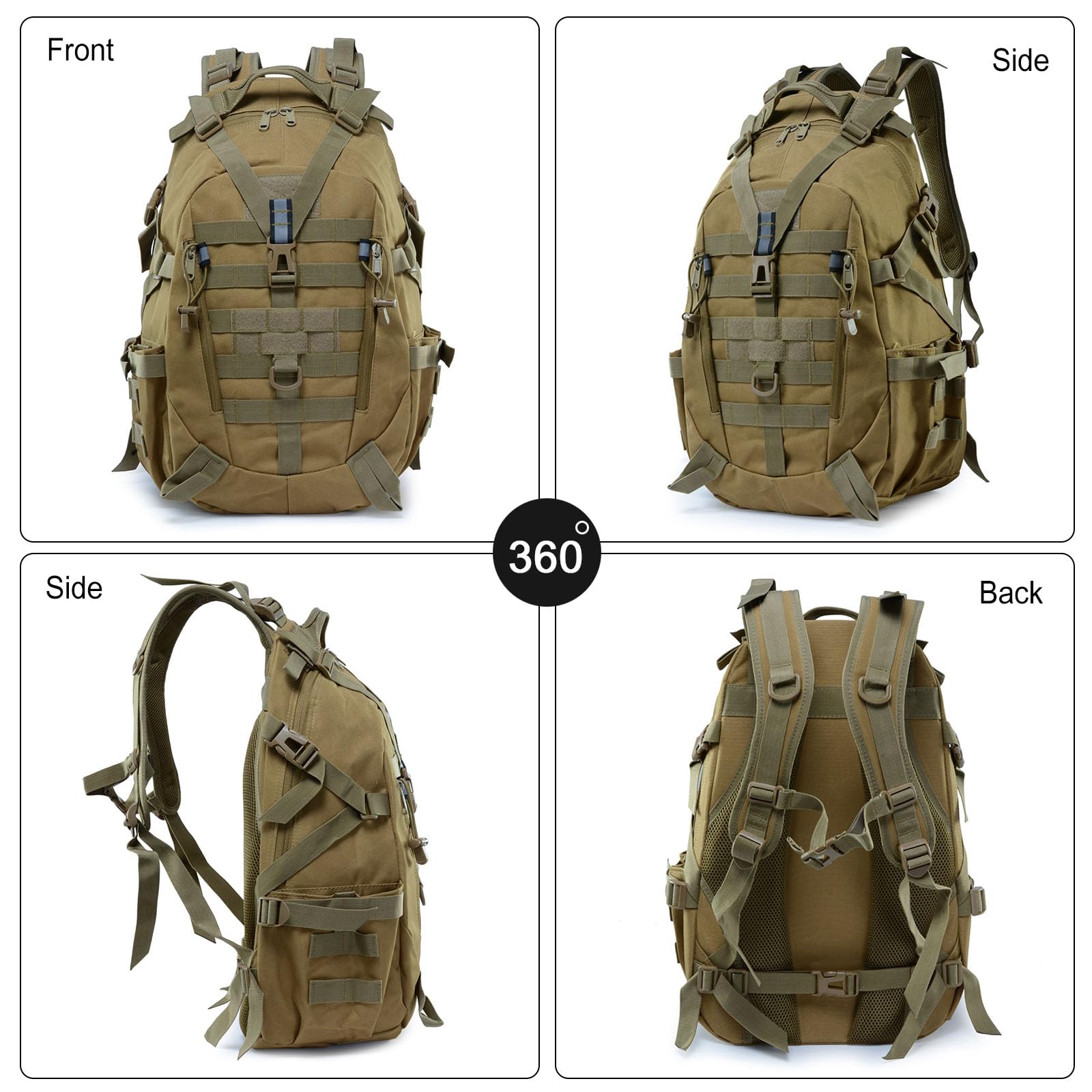 FANDARE Molle plecak wojskowy 25 l, taktyczny, motocyklowy, turystyczny, męski, do pracy, na wędrówki, podróże, outdoor, plecak trekkingowy, plecak na polowanie, plecak szkolny, bagaż podręczny