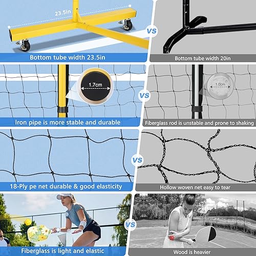 Vista 7 de Fostoy Portable Pickleball Net Set with Wheels — Complete Family Backyard Kit with 4 Fiberglass Paddles, 6 Balls & Carry Bag — Easy Setup for