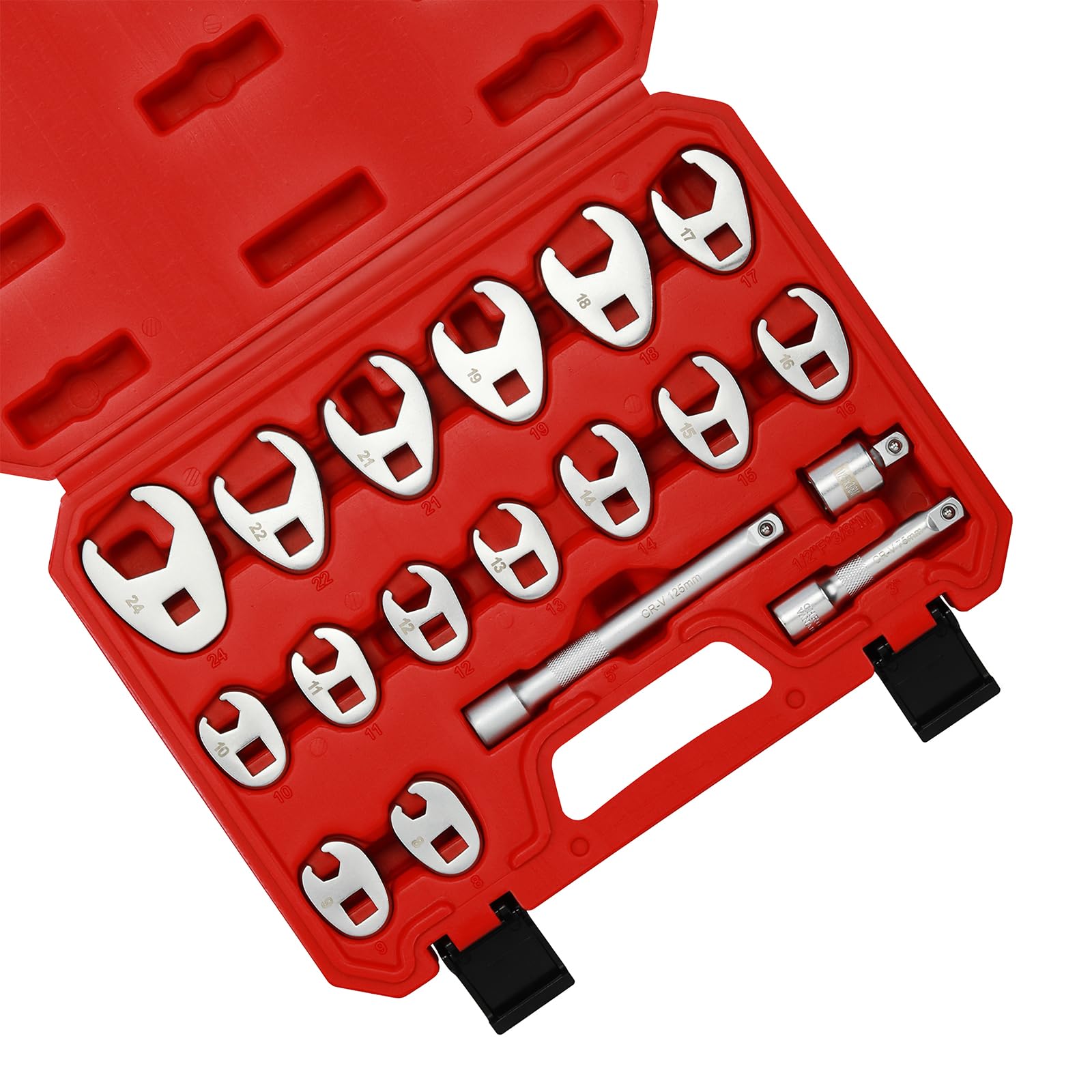 MIXPOWER 18-Piece 3/8" Drive Crowfoot Wrench Set, 8-24mm, CR-MO, with Adapter and Extension Bar