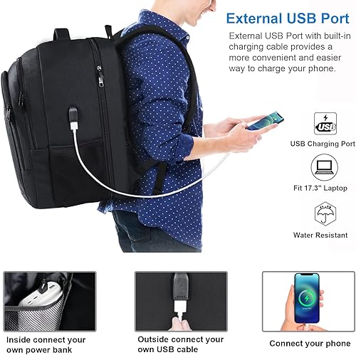 Miniatura 3 de Mochila extra grande para hombre, mochila de viaje para laptop de 17.3 pulgadas, antirrobo, resistente al agua, mochila de negocios con puerto de