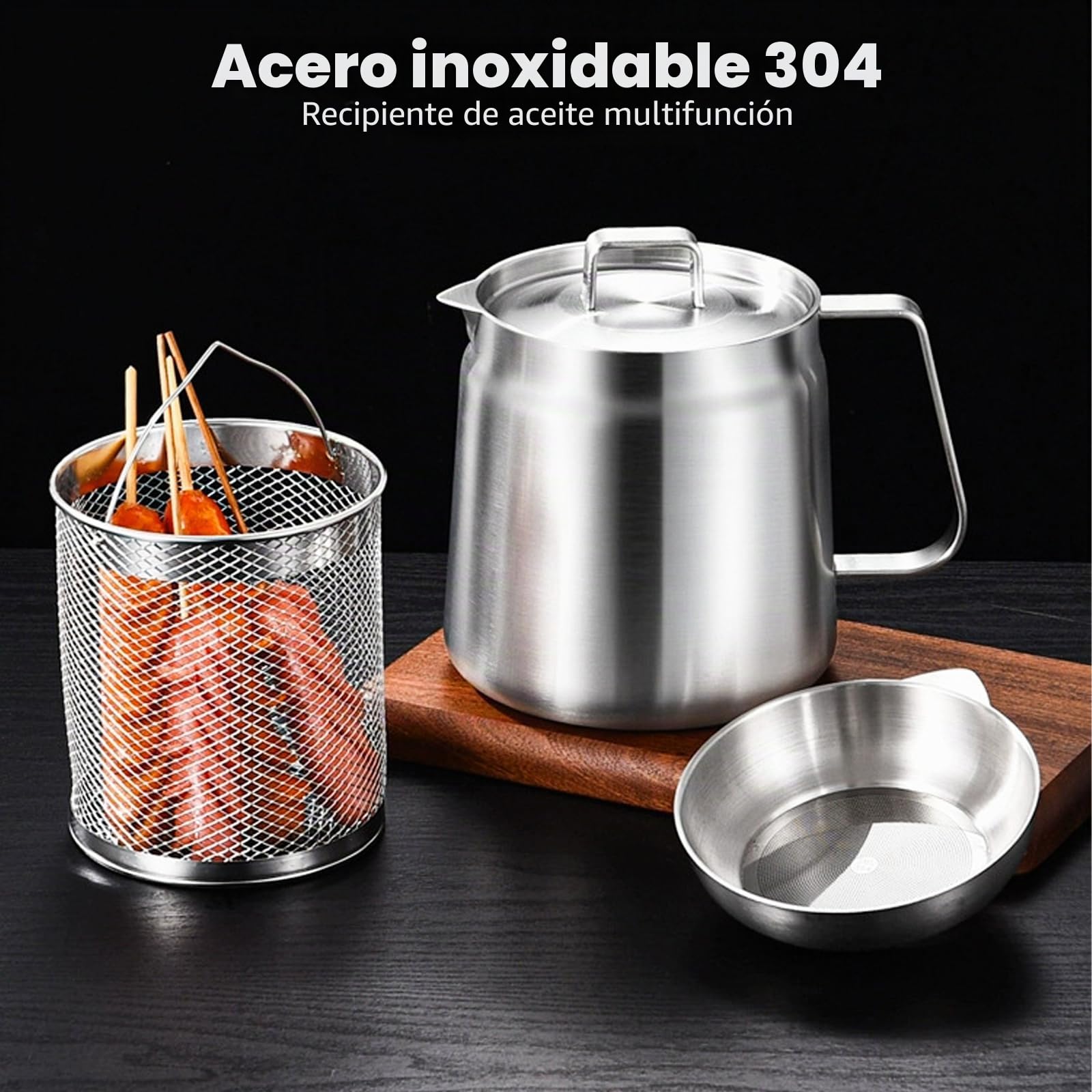 Olla de filtro de aceite de acero inoxidable 304, depósito de grasa de tocino con colador, olla de filtro de aceite de gran capacidad, depósito de filtro de aceite multifuncional, mini