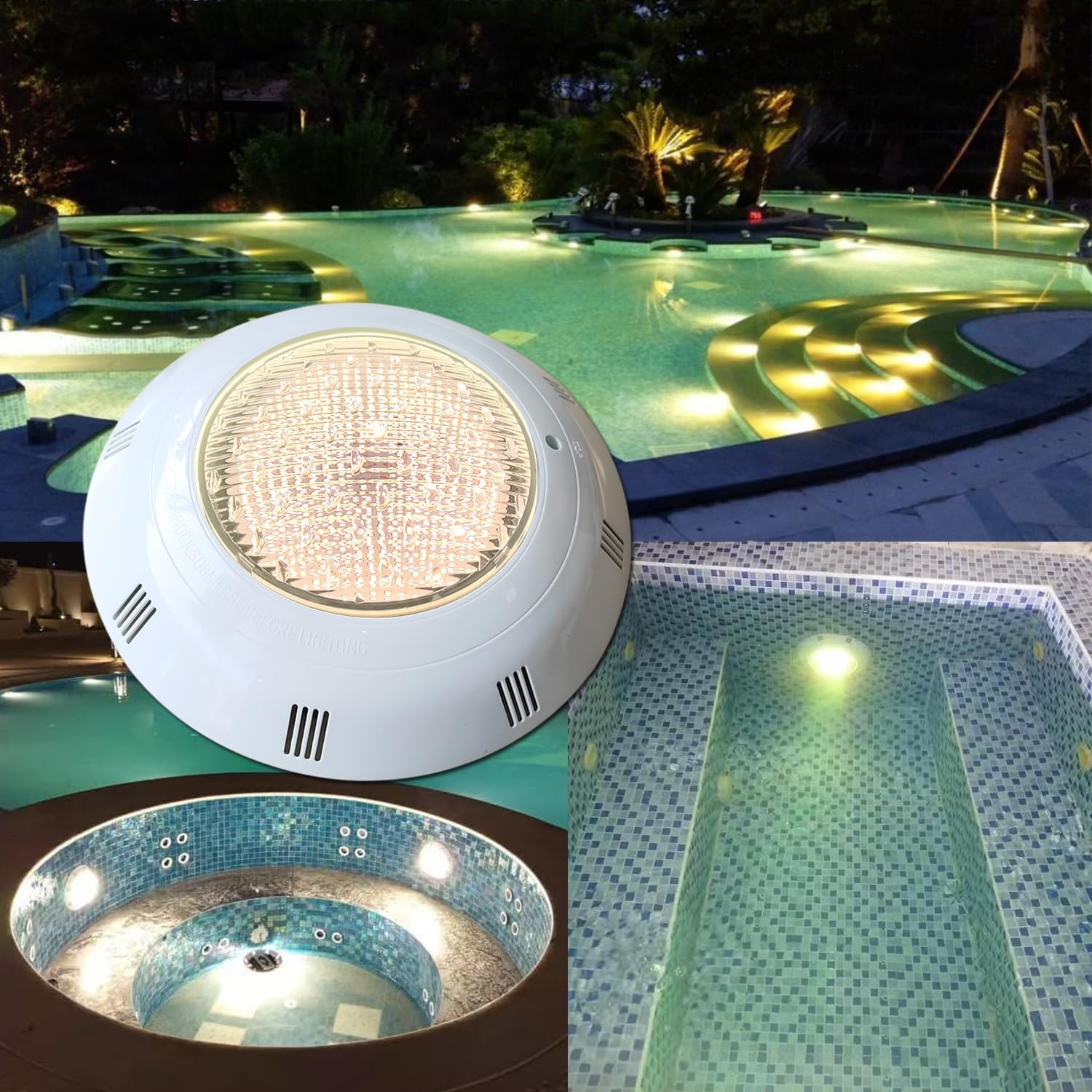 BARCELONA LED Foco LED para Piscina de Superfície 24W AC12V IP68 Submersível Branco quente 3000K Ø295mm LED SMD2835 Ângulo 120° Foco Subaquático para Piscinas, Spa, Hotel, Jardim e Centros Desportivos