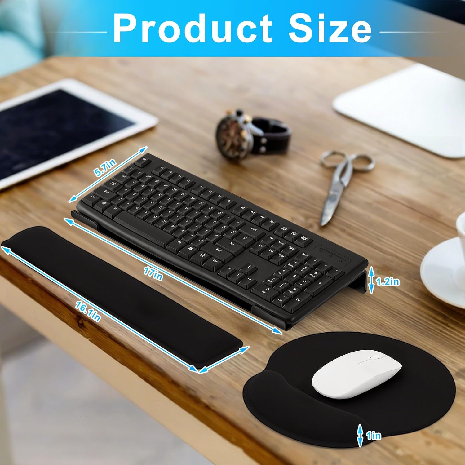 3 Pcs Ergonomic Keyboard Wrist Rest, Mouse Pad with Memory Foam Wrist Rest, Adjustable Computer Keyboard Stand, for Easy Typing and Pain Relief, Office & Home, Black - Image 2