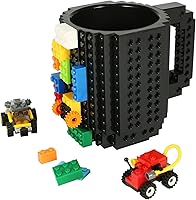 Vista 12 de Lumsburry Taza de café de ladrillo integrada, divertida taza de bricolaje con bloques de construcción creativa para niños, hombres y mujeres, Rosa