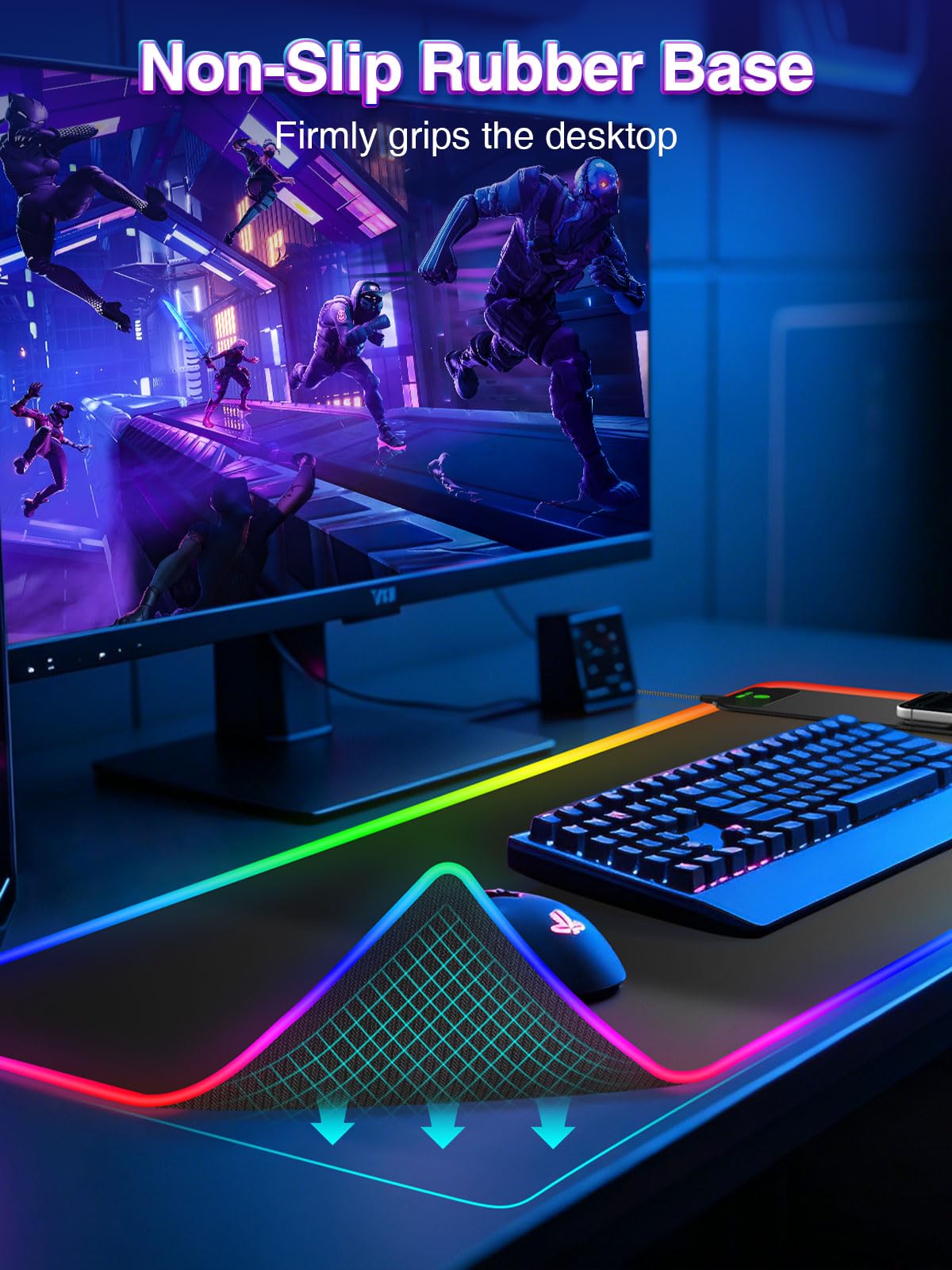 Tappetino per mouse da gioco XXL RGB con caricabatterie wireless magnetico da 15 W, tappetino da scrivania a LED extra large da 80 x 40 cm, 24 effetti di luce, con base in gomma antiscivolo