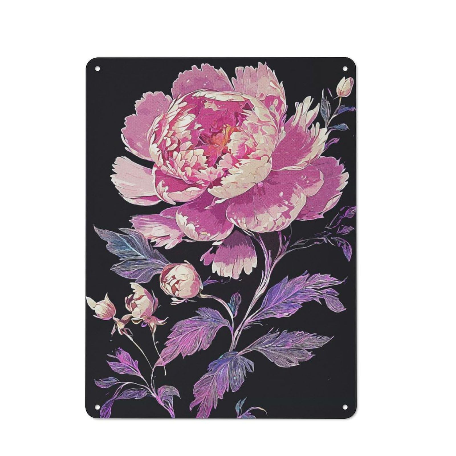 Junmoney Pink Peony Decorative Metal Sign 40X30cm, Understated Studio Wall Plaque For Hobby Room, Office, Lounge Or Living Room