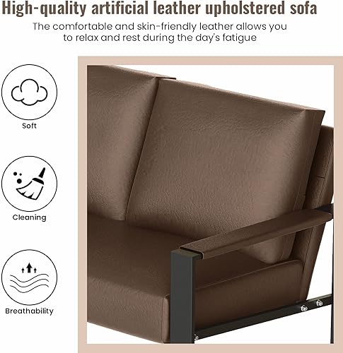 Miniatura 6 de Recaceik Juego de 2 sillas decorativas tapizadas, moderno sillón de 2 plazas, sofá biplaza con cojín y alfombrillas antiarañazos, de piel sintética,