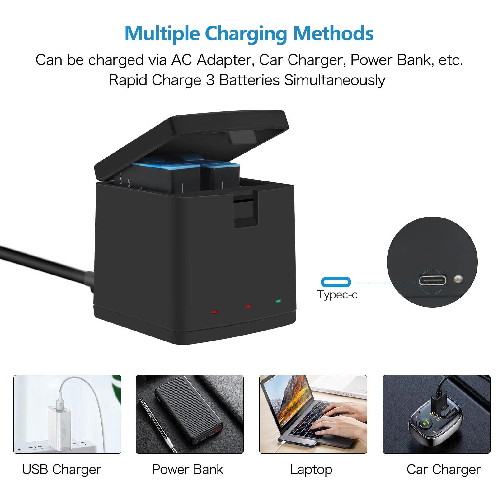 2000mAh Batterie Hero 10/9 de Rechange pour Gopro Hero 9 Black, GoPro Hero 10 Black et Chargeur de Stockage Fermé à 3 Canaux (Entièrement Compatible avec Les Accessoires Officiels GoPro 9/10)