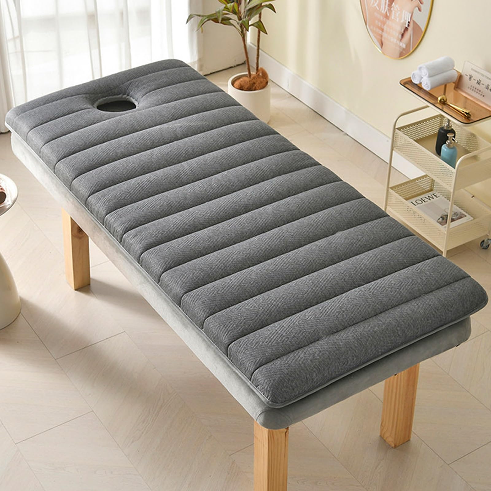 Colchón para Camilla de Masaje con Apertura, Antideslizante y Transpirable en Espuma de Látex para Salón de Belleza, Trasplante de Pestañas, Spa y Tatuajes(Gray,60 X 180 X 4 cm)