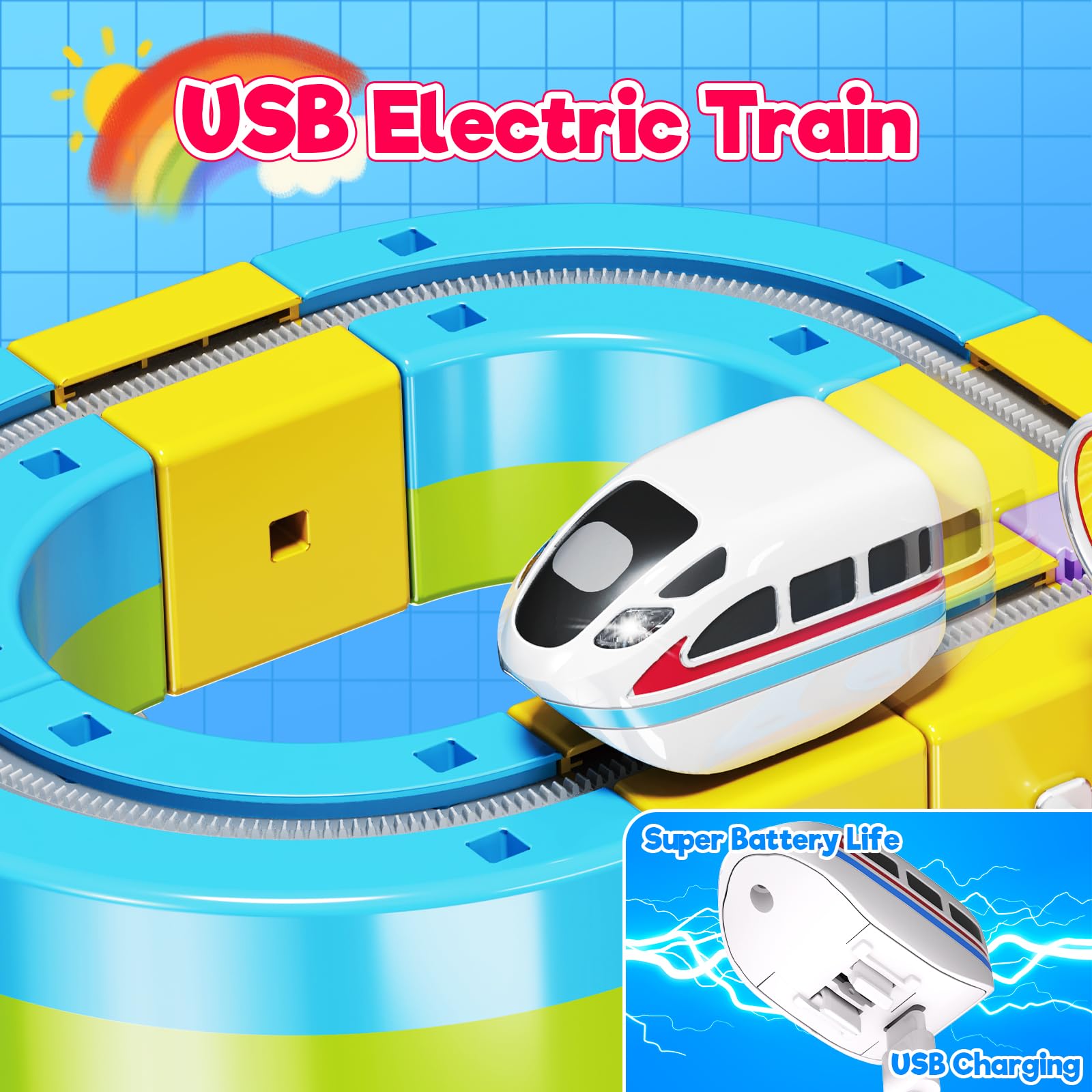 Annexfun Only Electric Train Sets, 2-Pack USB Rechargeable Train Cars - Exclusively Electric Train Tracks | Kids 3+ Years | No Magnetic Tracks | Cannot Operate Independently - image 2