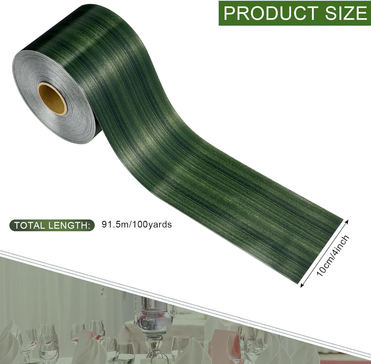Syhood Outdoor Ribbon Poly Satin Ribbon Floral Craft Decoration Aspidistra Leaf Riband Easter Holiday Outdoor Decorating(4 Inch X 100 Yards,Dark Green)